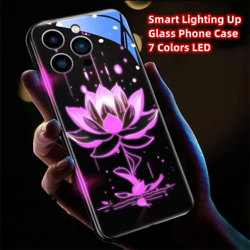 Чехол для телефона Crystal Lotus Luminous Glass со светодиодной подсветкой и вспышкой для Samsung S25 S24 S23 S22 S21 S20 FE Note 20 Plus Ultra (art.: 3920cf74f0efd) - 3920cf74f0efd