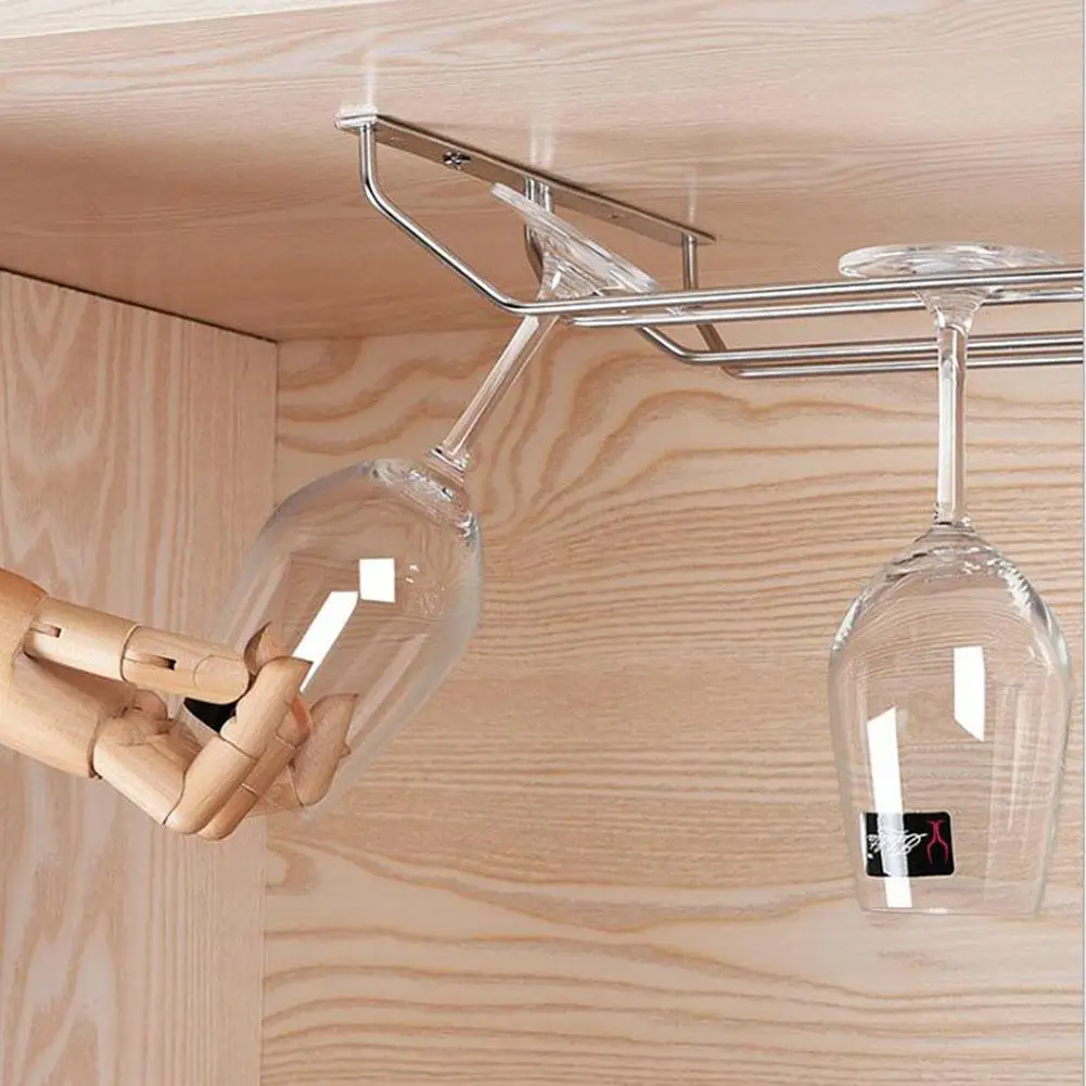 

1 Pcs 1-5 Rows Stainless Steel Wall Mount Stemware Wine Glass Hanging Rack Holder Shelf