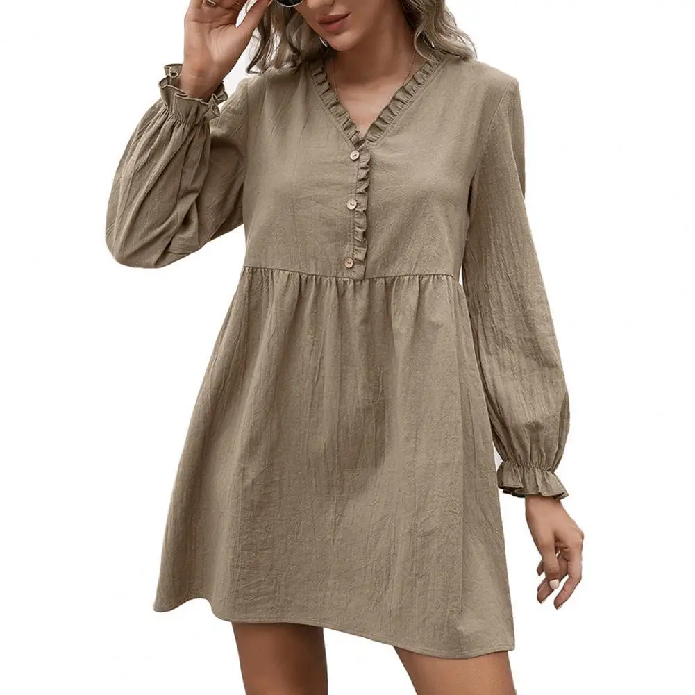 

Ladies Wide Hem Dress Lacework Temperament Women High Waist Short Dress for Date