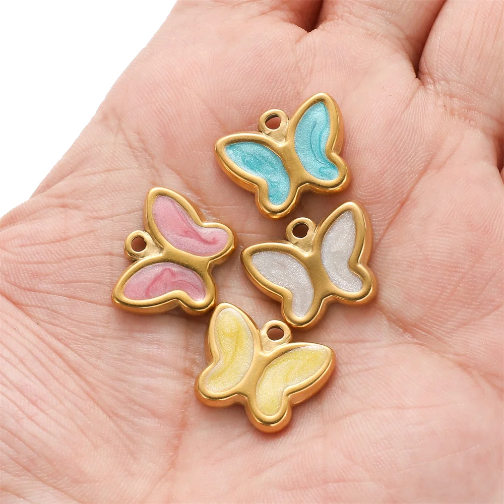 5PCS 15x18mm Lovely Butterfly Charms Pendant Enamel Small  Stainless Steel Charms DIY Jewelry Making Accessories for Necklace