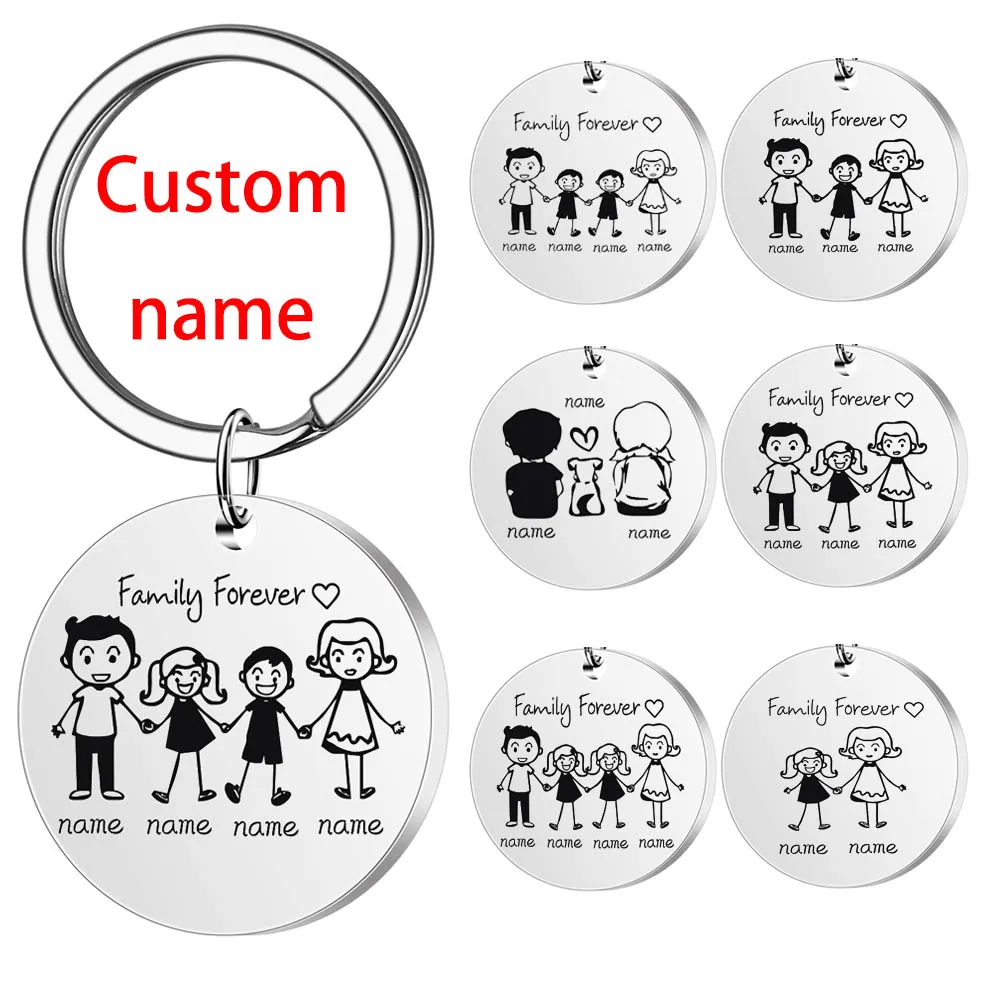 

Personalized Family Gifts Keychain Custom Mom Dad Daughter Son Pet Key Chain Engraved Stainless Steel Mother Father Kids Keyring