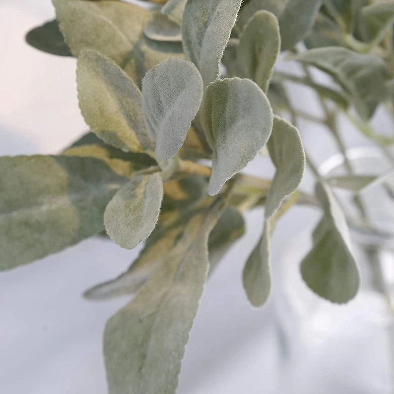 Promotion! Faux Lambs Ear Stems 5Pcs Flocked Artificial Greenery Solid Spray Fake Rabbit Leaves For Home Wedding DIY Craft |