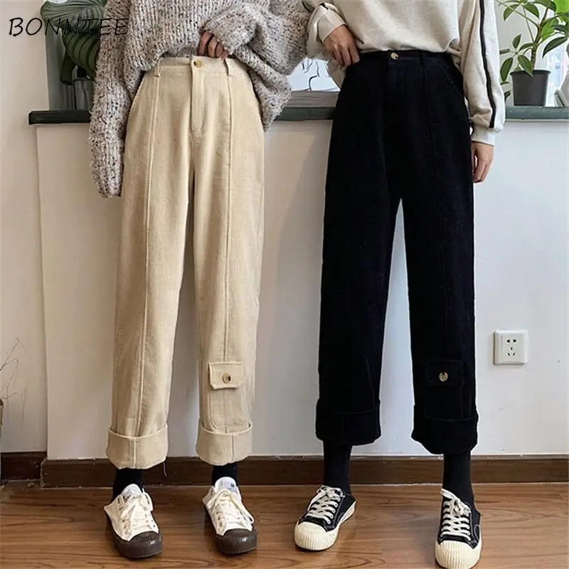 

High Waist Straight Pants Women Corduroy Cozy Loose Causal Ulzzang Streetwear New Autumn Students Harajuku Y2k Simple Chic Ins