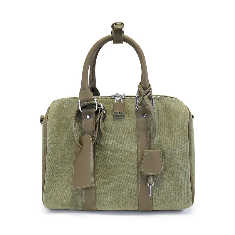 

Army Green Women Canvas Handbag Causal Unisex Travel Shoulder Bag Drum Shaped Small Luggage bags For Teenagers Top-handle Purses