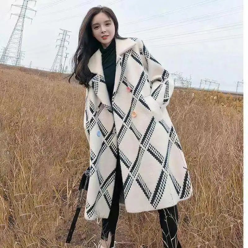 

Office Lady Cardigan Sweater 2023 Autumn Winter New Design Long Coat Korean Style Solid Color Knitted Jacket for Female M746