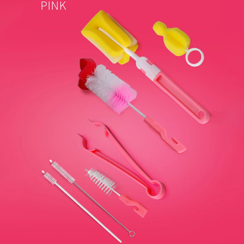 

7Pcs/Set 2Colors Baby Nipple Milk Bottle Brushes Sponge Plastic Cleaning Set 360 Degree Sponge Cleaner Pacifier Brush Household