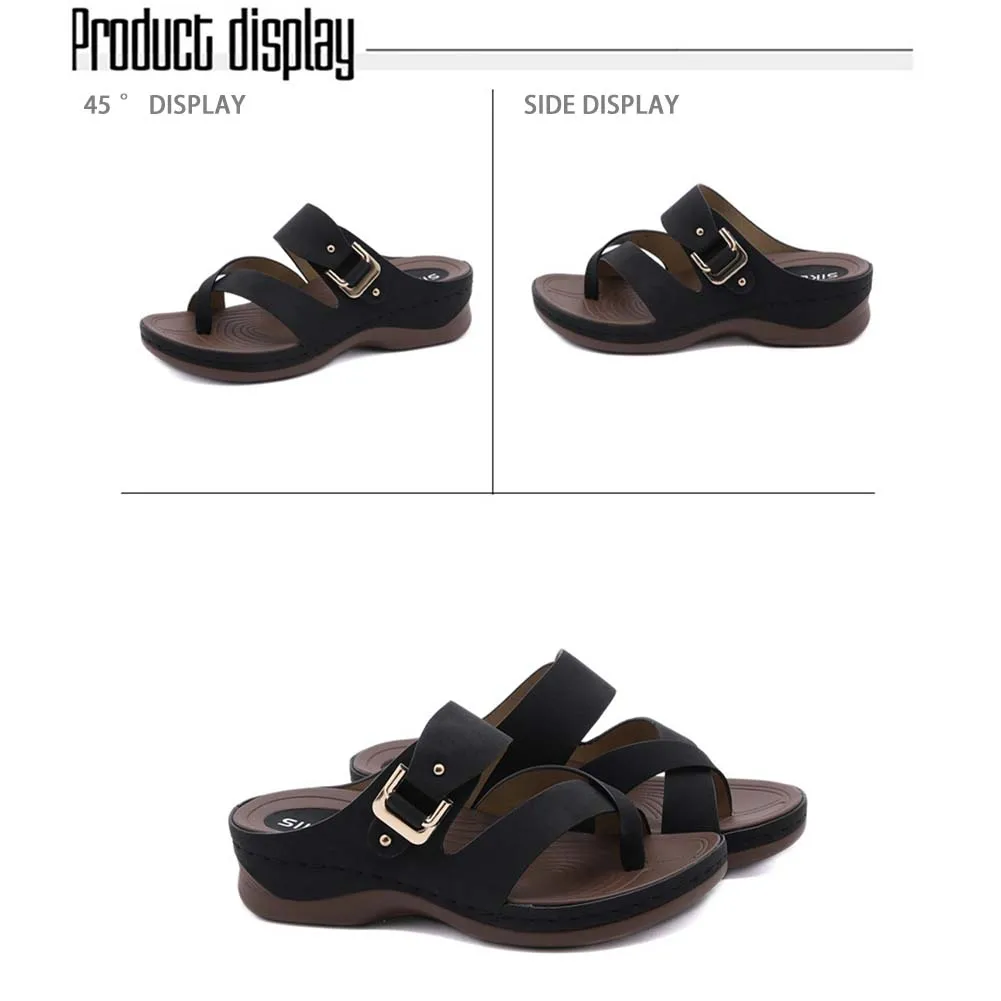 Casual Simple Buckle Sandals Large Size Clip Toe Slippers For Daily Wear