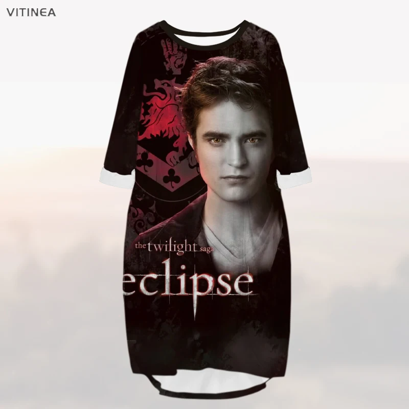 

vitinea New Fashion 3D Print Long The Vampire Diaries Pocket Loose Casual Robe Summer Dress Traf For Women m102