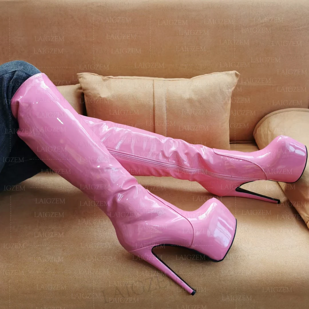 

Женские блестящие высокие сапоги SEIIHEM, женские ботинки на высоком каблуке-шпильке с застежкой-молнией, большие размеры 40 42 45 52