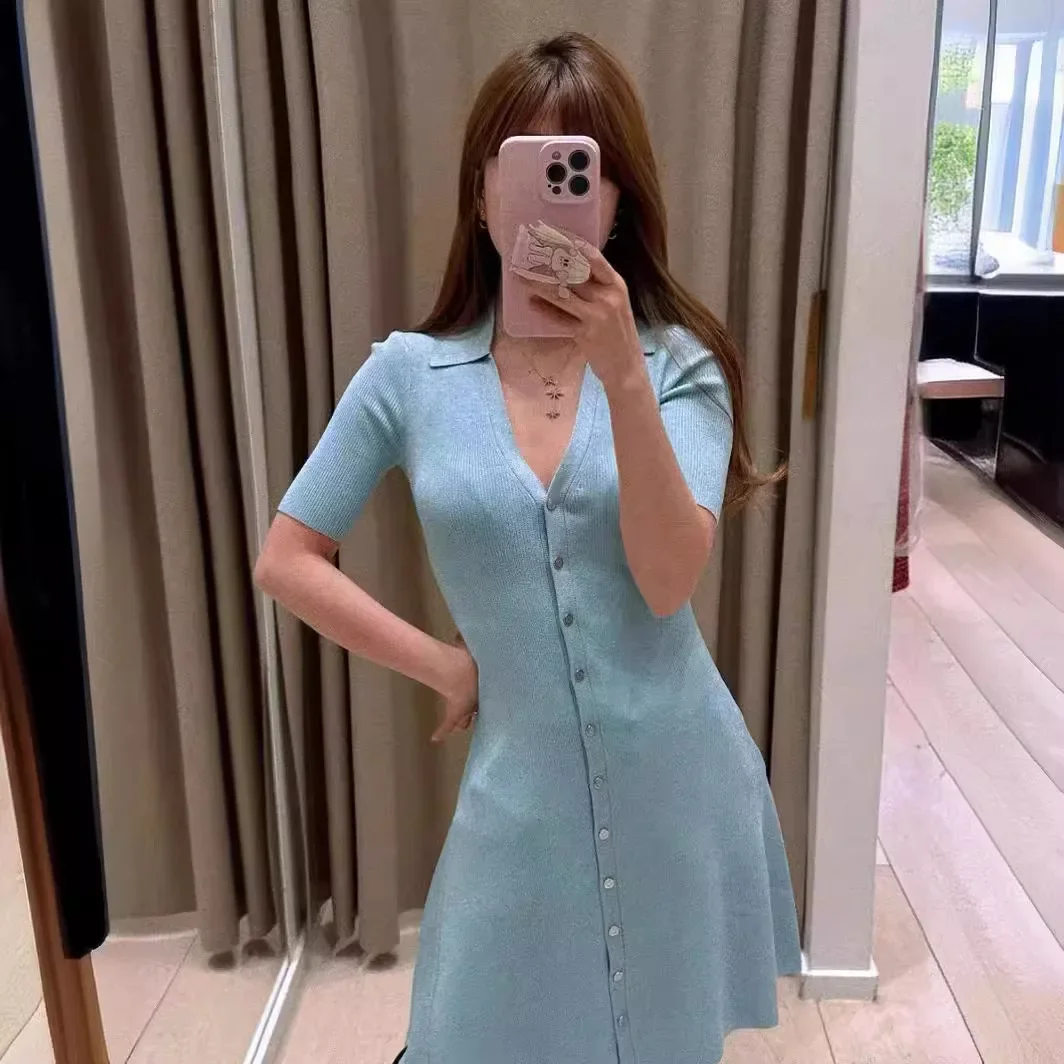 2-цветное женское однобортное трикотажное платье облегающее мини-халат с