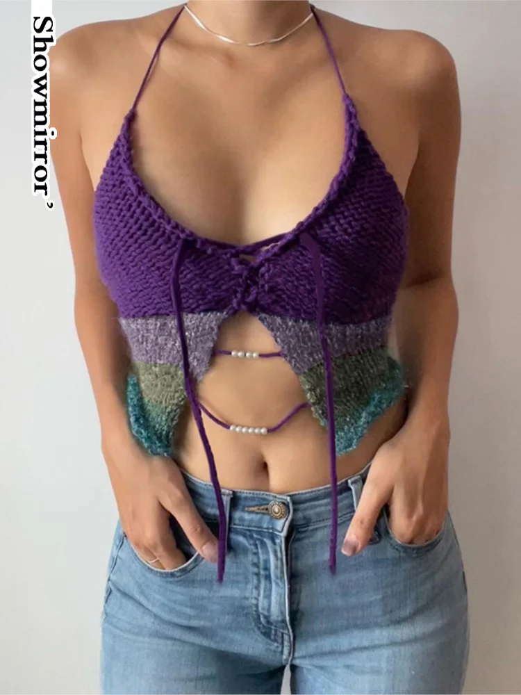 

Укороченный топ с зеркальным разрезом и лямкой на шее, Y2K