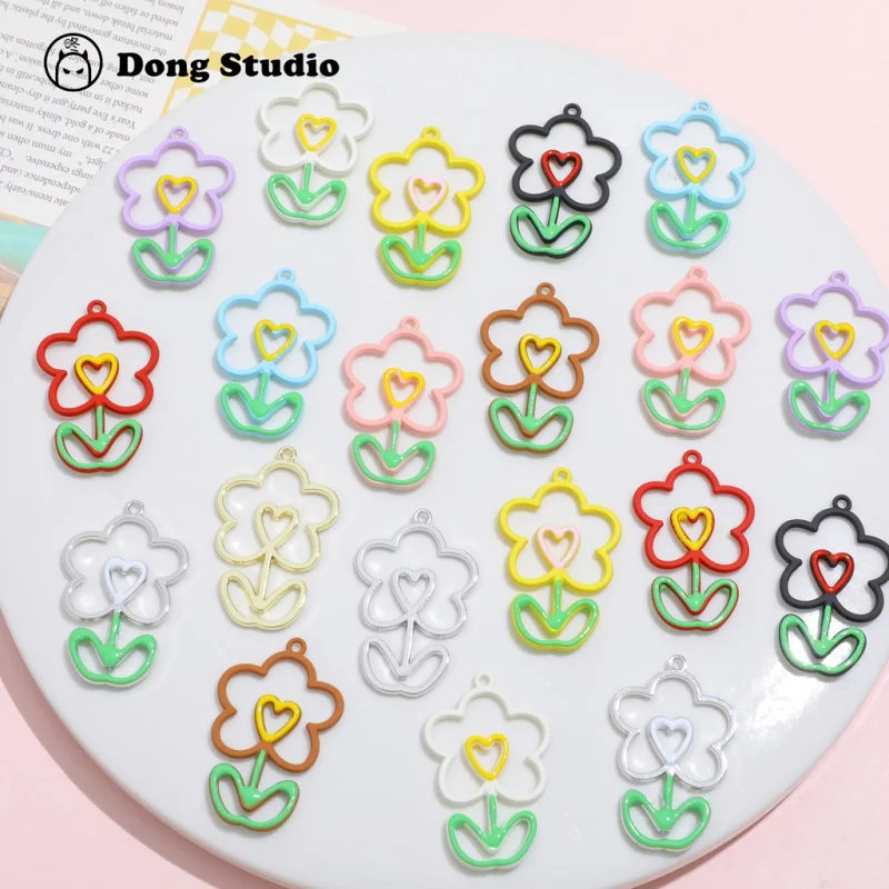 

Cute Children's Fun Cartoon Colorful Lines Flower Alloy Pendant DIY Handmade Earrings Jewelry Necklace Accessories Materials