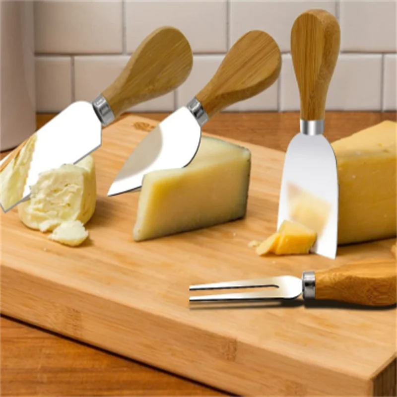 

Набор из 4-х ножей для сыра с деревянной ручкой, нож для сыра из нержавеющей стали, вилка и лопата, мини набор кухонных инструментов