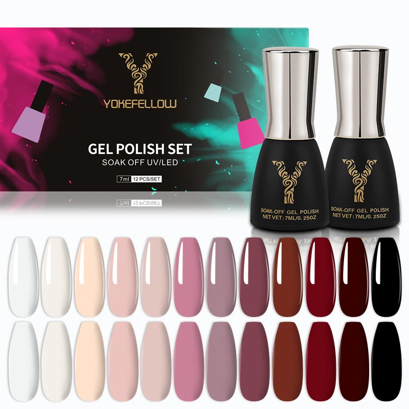 

Набор гелевых лаков для ногтей YOKEFELLOW, 12 шт., коллекция какао-каштанов, популярный дизайн ногтей, Soak Off, светодиодный телесный лак для ногтей, г...