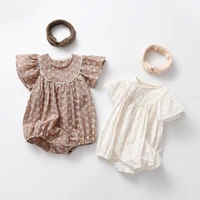 infant baby girl bodysuit summer solid embroidery ruffle sleeve rompers playsuits for newborns cotton short sleeve kids clothes