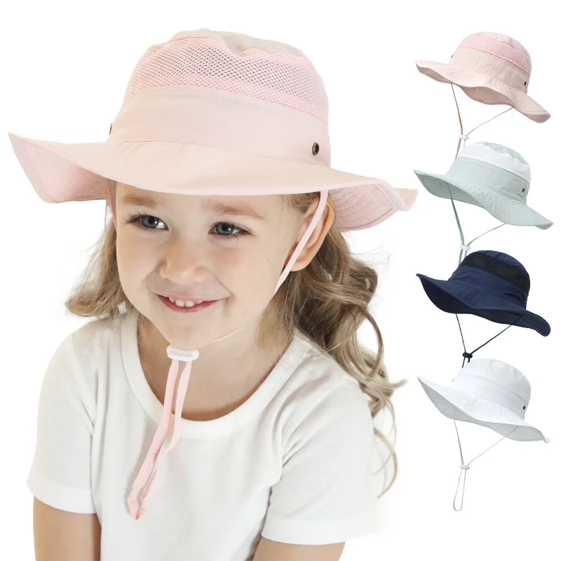

Kids Boy Girl Sun Shade Hat European Style Simplicity Solid Color Bucket Hat for Toddler Boy Girl Summer Hat with Windproof Tie