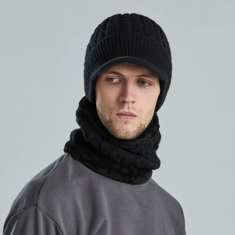 

Winter Warm Scarf Knitted Hat Hat Visors Scarf Set Women Plush Velvet Thick Women Face Caps Hood Men Outdoor Ear Protection Neck