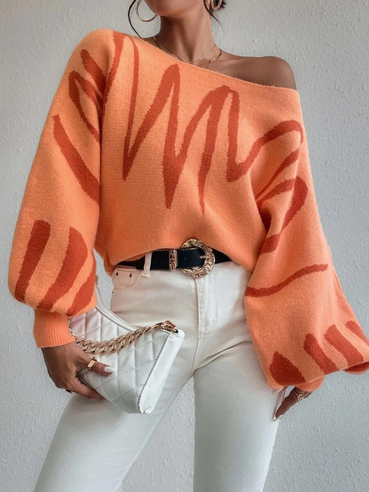 

Fashion Women Sweaters 2023 New Autumn Winter Korean Fashion Pullovers Loose Bishop Sleeve Sleeve Top Vintage Knitwear Clothing