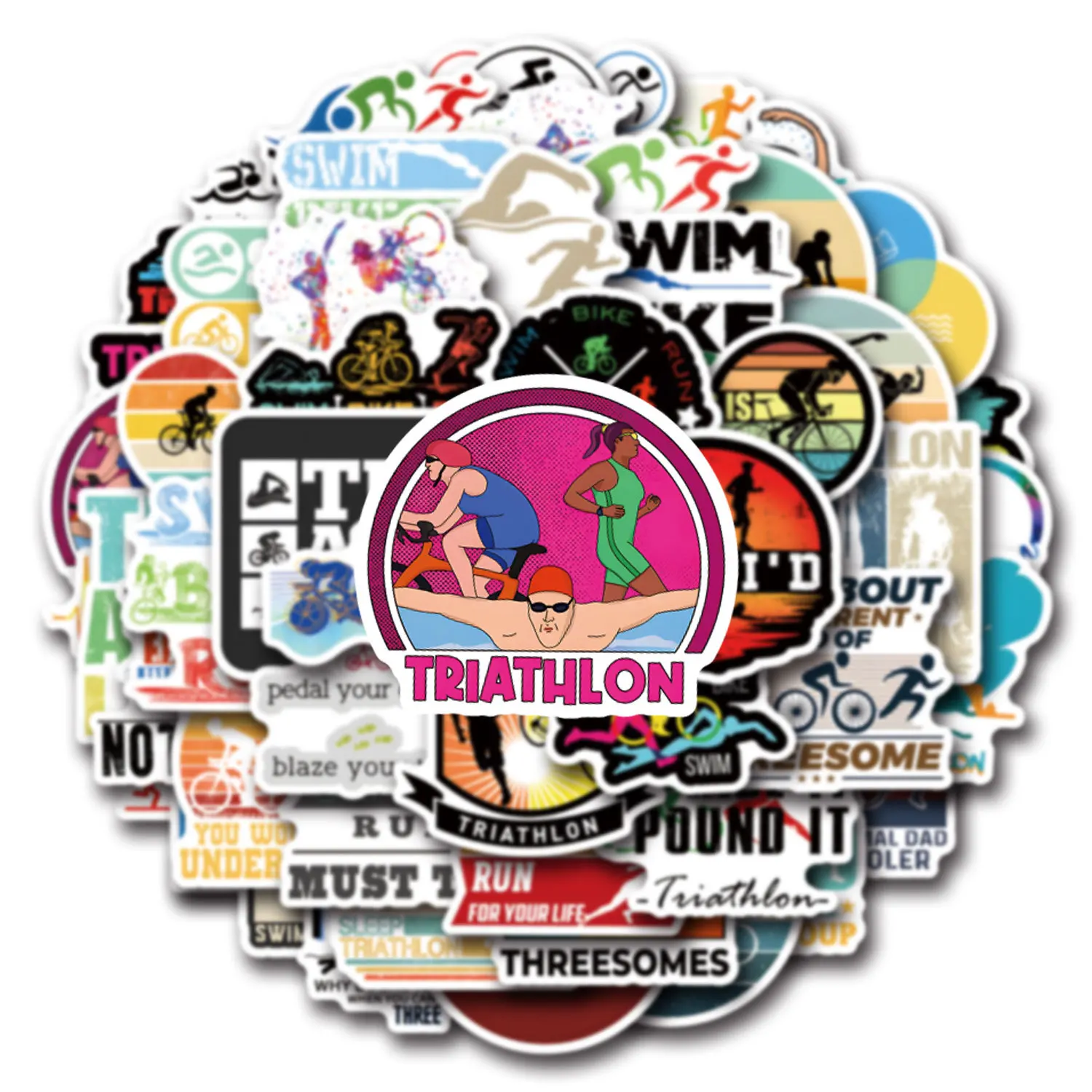 10/30/55 шт. Мультяшные наклейки для триатлона