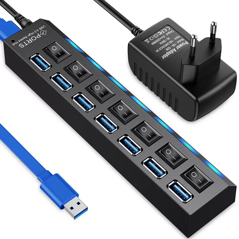 

USB Hub 3.0 USB 3 0 Hub Multi USB Splitter 3 Hab Use Power Adapter Multiple Expander 2.0 Hub With Switch For Laptop Accessoriess