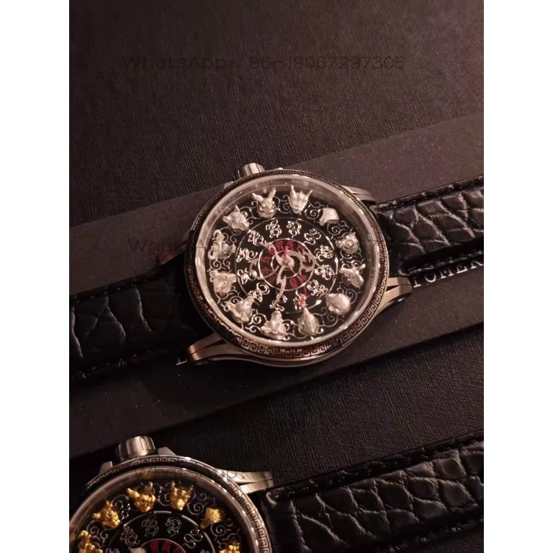 Фото Часы Hanfeng Retro Zodiac с микрогравировкой, головой зверя, из стерлингового серебра, с автоматическим механическим механизмом №3