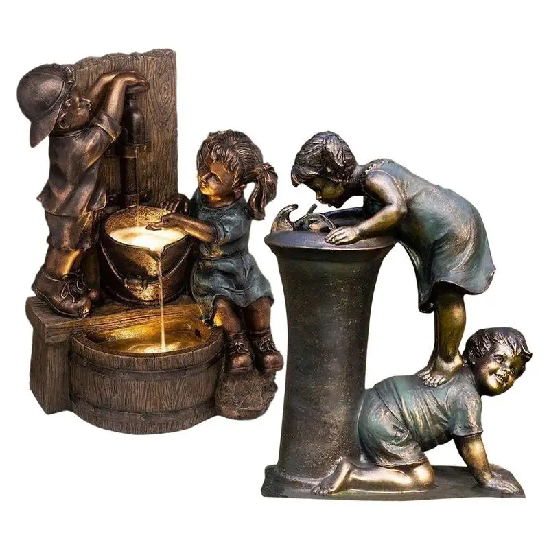 

Garden Sculpture Resin Boy and Girl Playing With Running Water Sculpture Yard Art Decoration Statues for Lawn Outdoor Water Resi