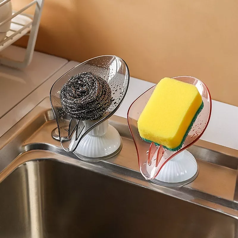 

New in Soap Dish Leaf Shape Soap Holder Shower Bath Sponge Tray Storage Soap Standing Sucker Container Kitchen Accessories chris