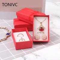 new red 58cm square cardboard bow design ring display gift boxes jewelry organizer storage necklace jewellry packaging tray