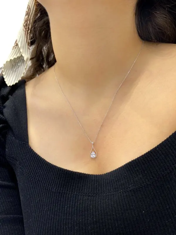 

Tiny Zircon Drop Water Drop 925 Sterling Silver Necklace