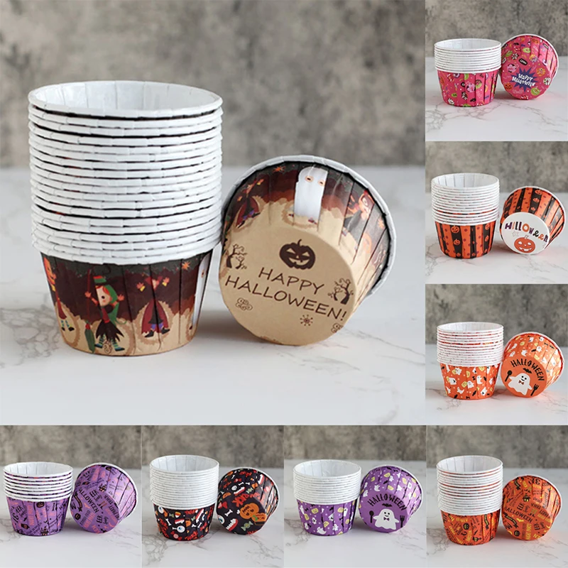 

10Pcs Halloween Rolled Edge Cake Cup Muffin Cup Ghost Pumpkin High Temperature Paper Tray Helloween Party Decoration