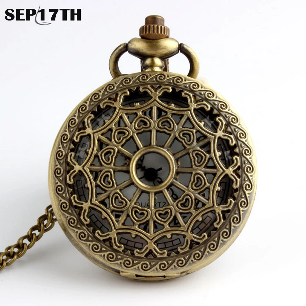

Antique Spider Web Hollow Bronze Quartz Pocket Watch Steampunk Pendant Necklace Chain Gifts for Men Women Clock Relogio De Bolso