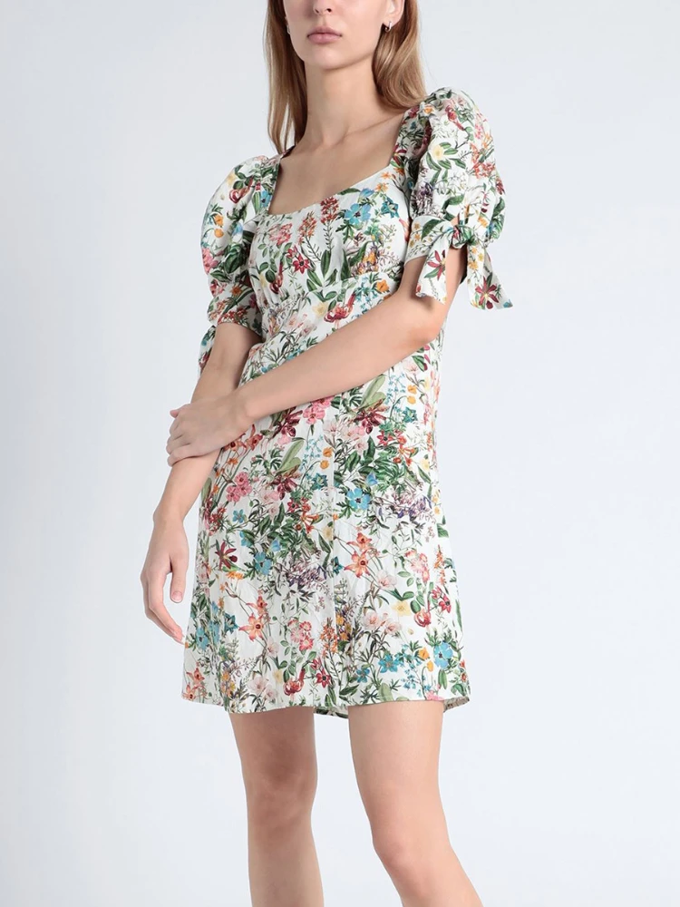 

2023 Spring Summer New Skirt Women Floral Green Square Collar High Waist Dress