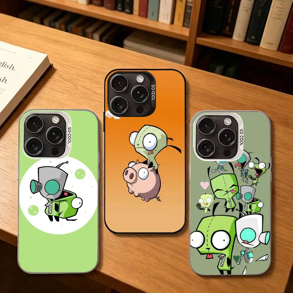 Фото Чехол для телефона Madness-s Invader Zim Gir-ES для iPhone 17, 16, 15, 14, 13, 12, 11 Plus, Pro Max, XS, с цветным серебряным покрытием. №1
