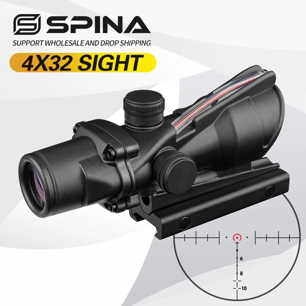 Tactical Hunting ACOG 4x32 Real Red Green Fiber Scope Sight Horseshoe Reticle Optical Airsoft Sights for 20mm Rails