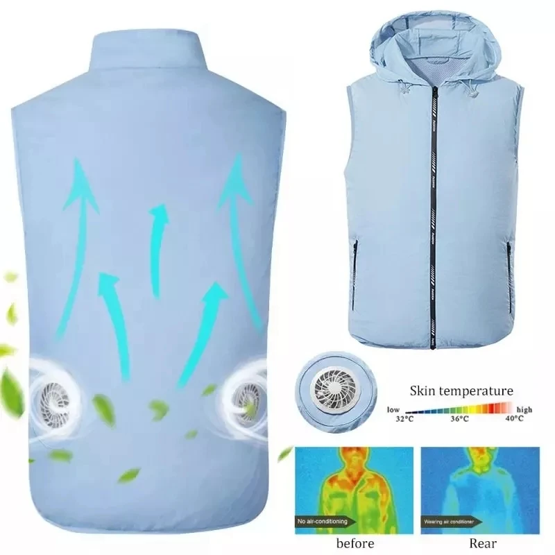 

Summer Sport Fan Air Condition Cool Man Woman Travel Ultralight Brand Outdoor Vest Clothes Jacket Sun Windbreaker Fishing Worker