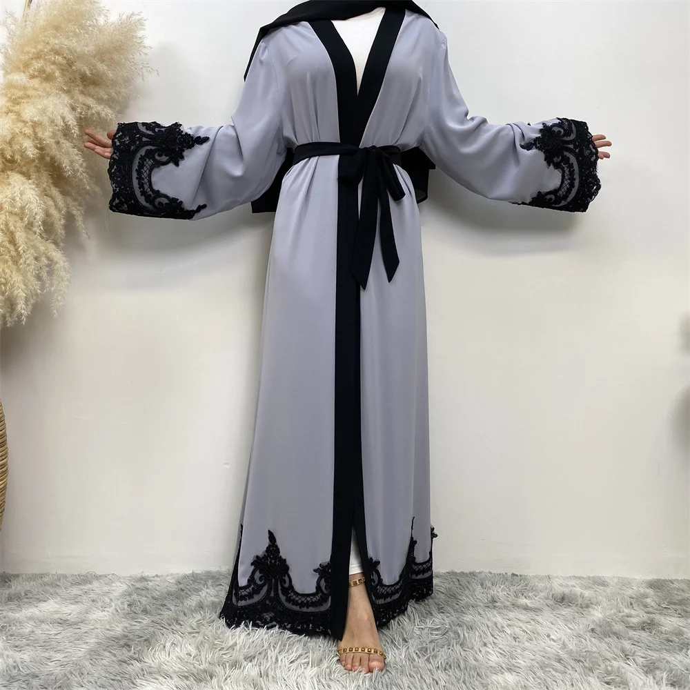 Muslim Fashion Open Abaya Embroidery Appliques Cardigan Robe Dresses Women Islamic Clothes Dubai Turkish Ramadan Eid Kaftan