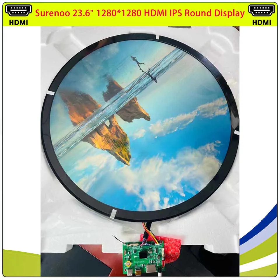 Фото Surenoo 23,6 дюйма 1280*1280 HDMI-совместимый MIPI круглый круглый IPS TFT ЖК-модуль Экран Панель дисплея BOE_DV236FBM-N00 №2