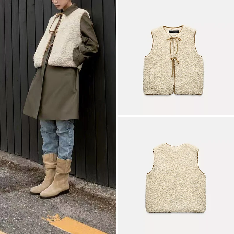 Za Женская одежда 2024 зимняя обычная флисовая повседневная укороченная куртка без