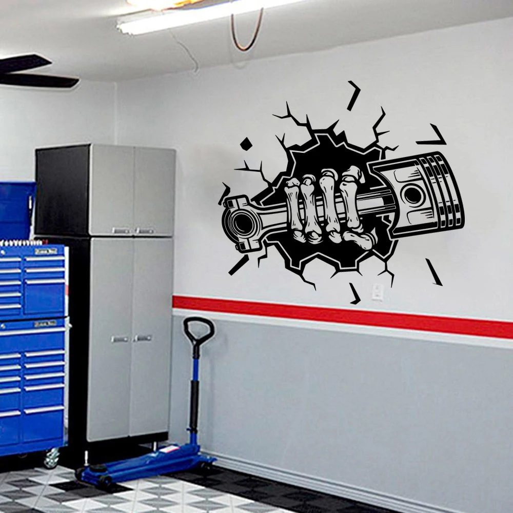 

Modern Smash Skeleton Piston Mechanic Wall Sticker Garage Car Auto Repair Service Wall Decal Man Cave Vinyl Home Decor