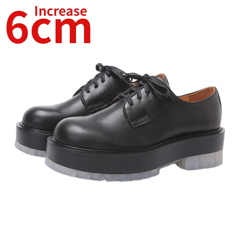 

Men Formal Derby Shoes Genuine Leather Retro British Thick Soled Increase 6cm Fashion Casual Transparent Soled Leather Shoes Man