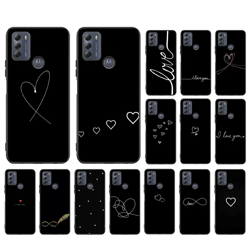 

Black Simple Lines Love Heart Phone Case for Motorola Moto G 5G G50 G30 G20 G10 G60 G Pure G Stylus G100 G9Plus G Power