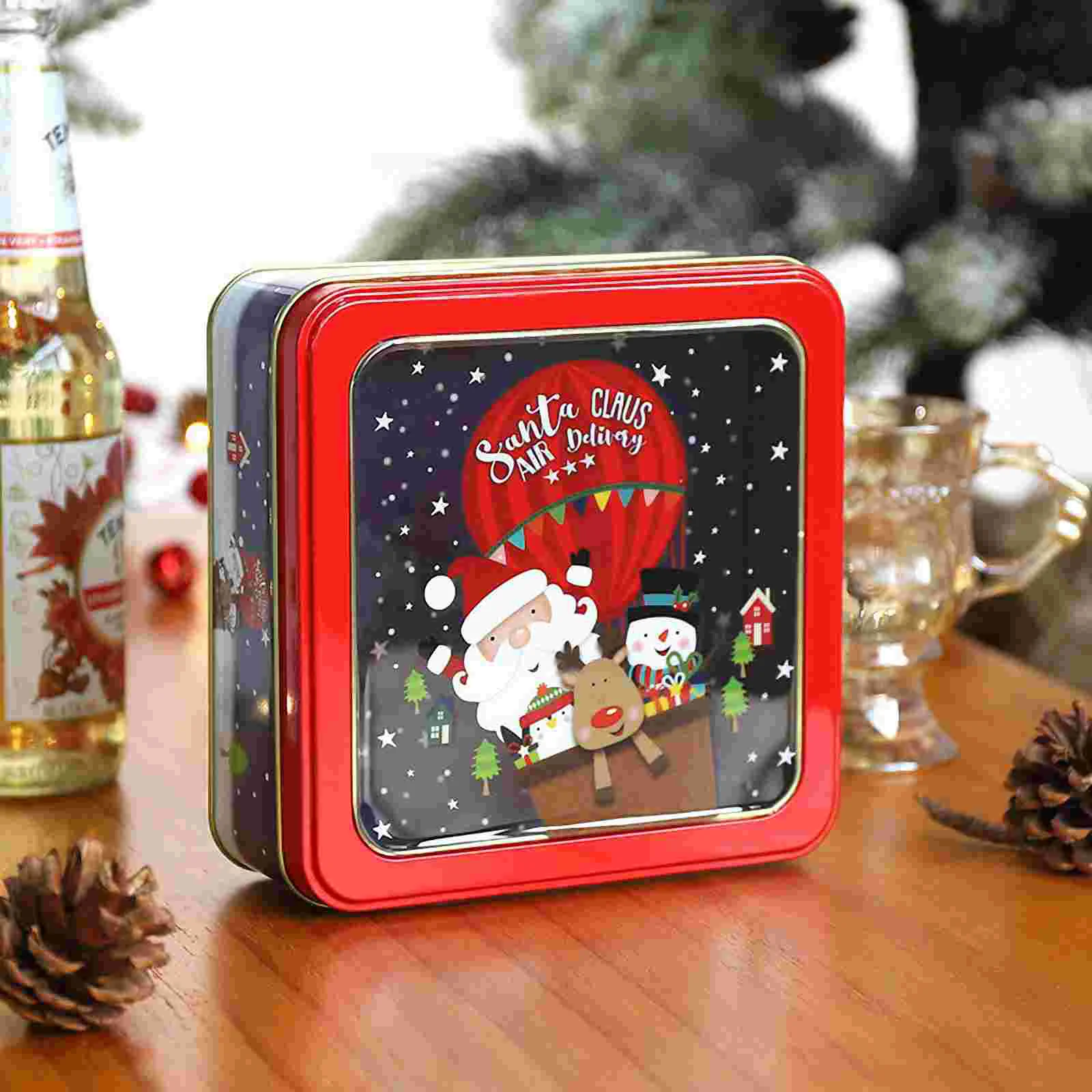 

Christmas Box Tin Candy Cookie Tins Boxes Decorative Emptystorage Gift Holiday Metal Tinplate Cancontainer Decor Claus