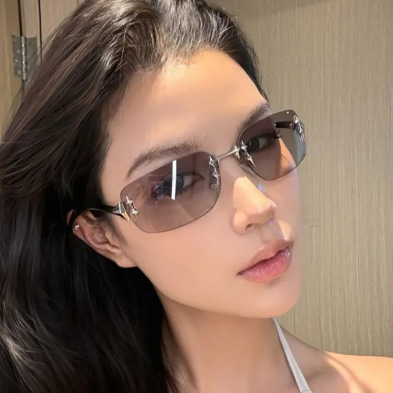 Гламурные Модные женские солнцезащитные очки квадратные без оправы роскошные