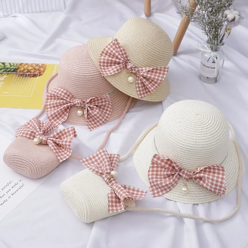 

Summer Straw Hat Korean Version Big Bow Sun Hat Outdoor Outing Sunscreen Beach Hat Girl Baby Summer Cool Hat