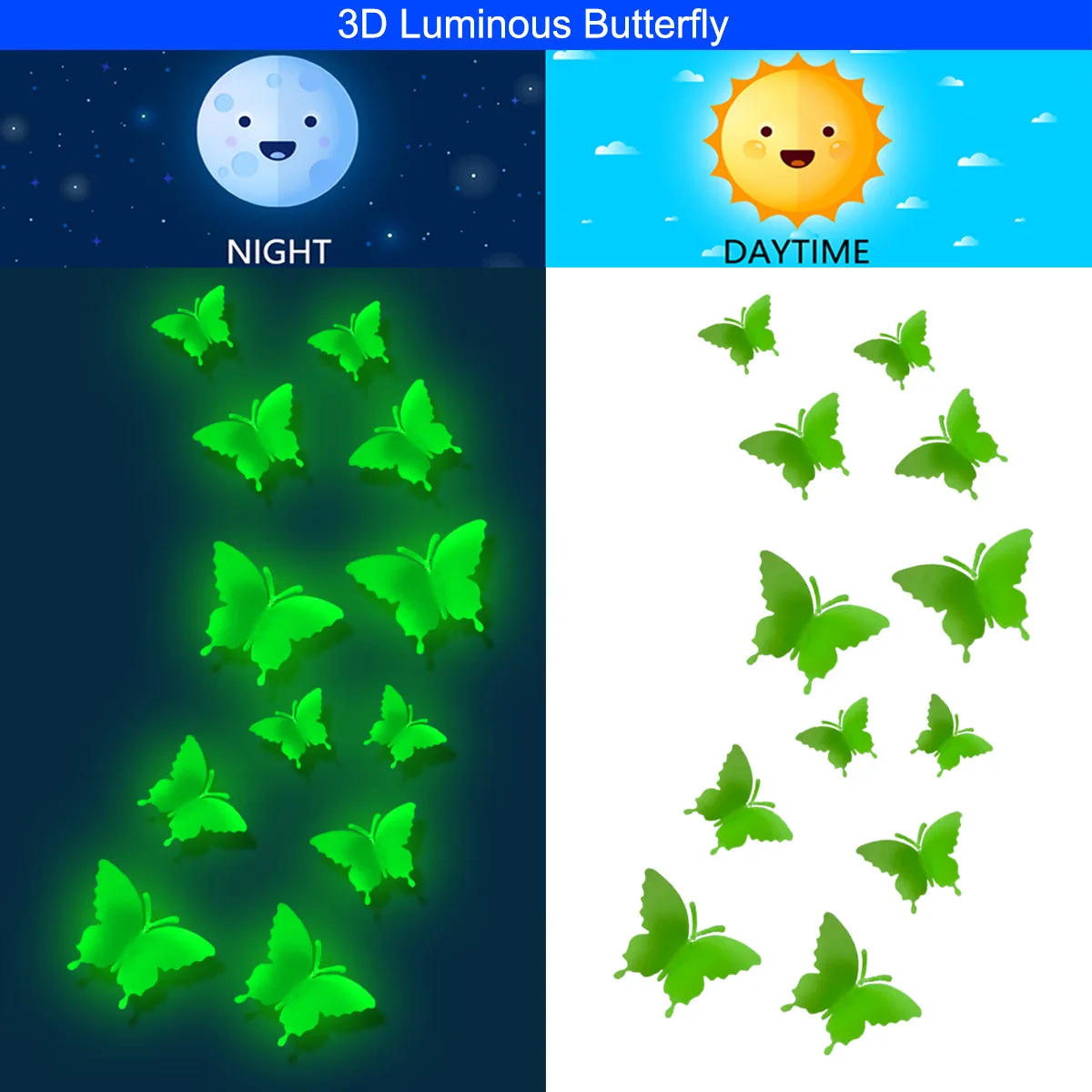 

3d luminous butterfly luminous wall stickers bedroom decorative wall stickers luminous stickers self-adhesive wall stickers