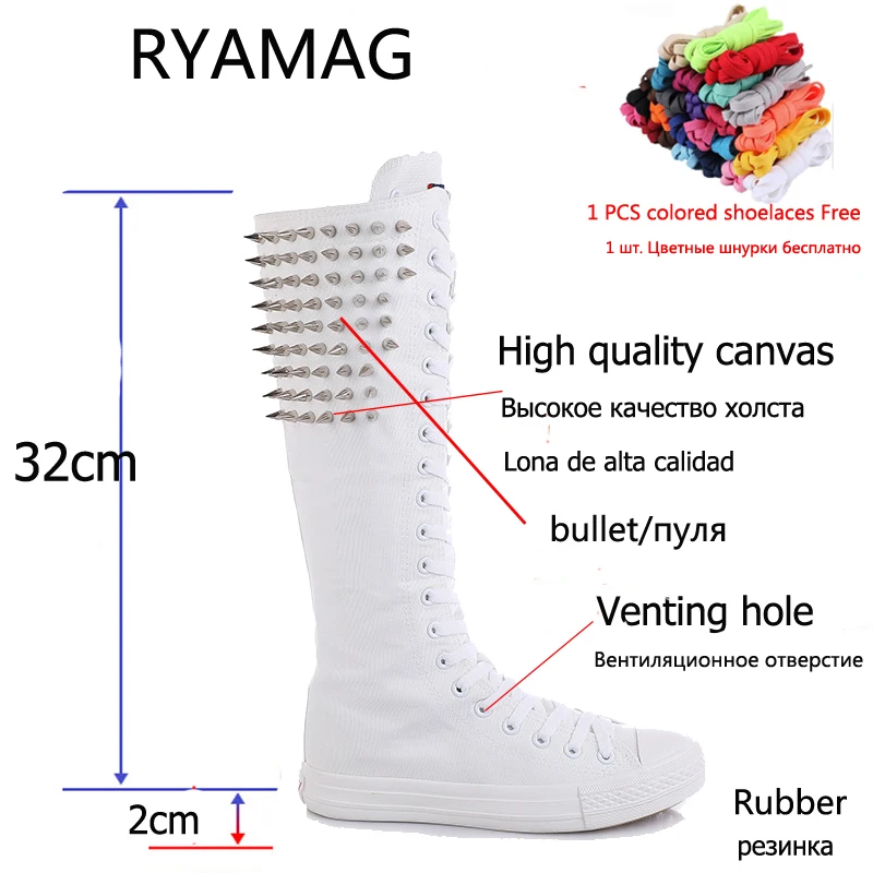 Ryamag 2022 новые женские парусиновые сапоги длинные с заклепками обувь на плоской