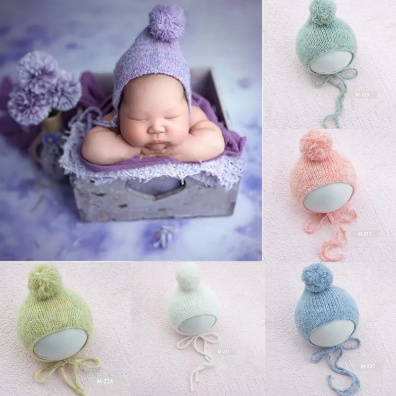 Newborn Photography Props Accessories Soft Knit Hat Cute Baby Hats Studio Baby Photo Props Infant Shoot Hairball Cap Fotografia