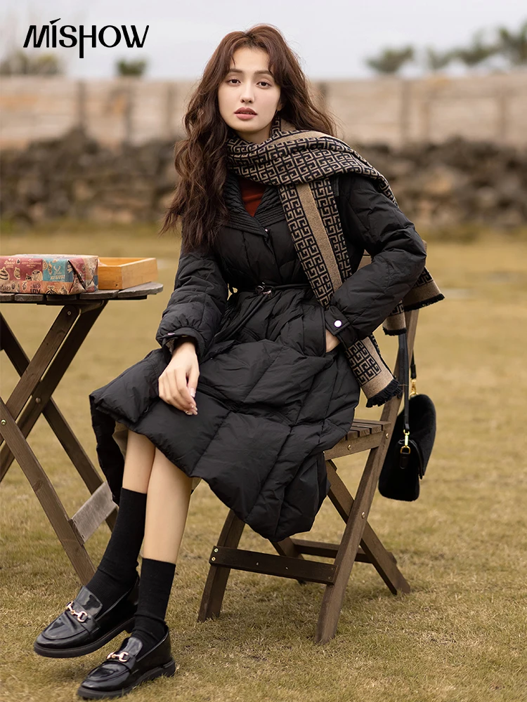 MISHOW Down Jacket Women 2022 Winter Warm White Duck Long Down Coat Thicke Single Breasted Parkas Elegant Outerwear MXB48Y0156
