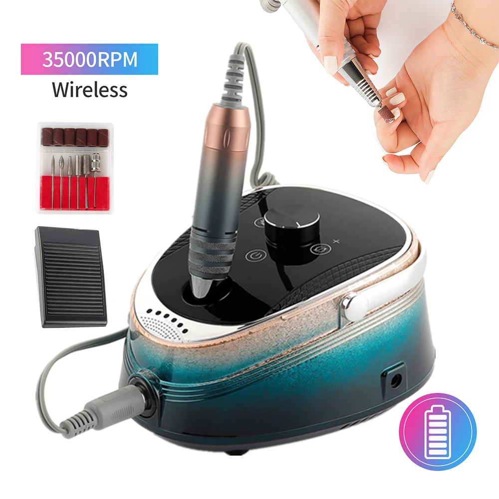 

Wireless Nail Drill Machine 35000RPM Rechargeable Nail Drill Polisher Professional Nail Art Manicure Equipment Kit File Cutter