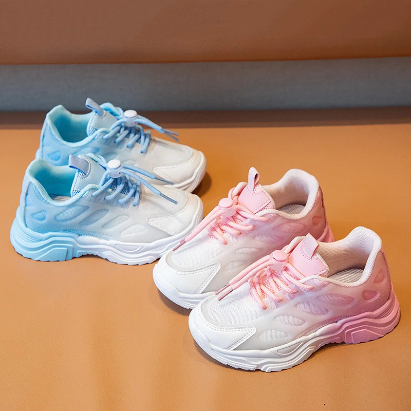 

Summer Children Mesh Chunky Sneakers Girls Splicing Color Casual Sport Shoes Kids Lace Up Tennis Shoes Boys Design Running Shoes